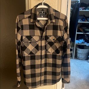 Black and Tan Plaid Button-Up Shirt